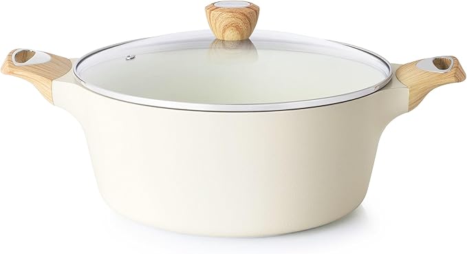SENSARTE Ceramic Nonstick Stock Pot with Lid, 2.6/4.5/6.6/8.5 QT Soup Pot Casserole Pot, Non-toxic Healthy Pasta Pot, Large Cooking Pot Stew Pot, Induction Compatible, PFOA PFAS PTFE Free, White by SENSARTE