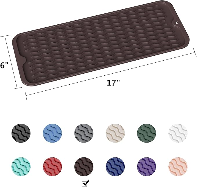 ZLR Silicone Sponge Holder & Sink Caddy Tray (6" x 17") - Narrow Dish Drying Mat for Kitchen Counter - Waterproof Soap Dispenser Organizer, Non-Slip Bathroom Vanity Tray (Coffee) - Image 6