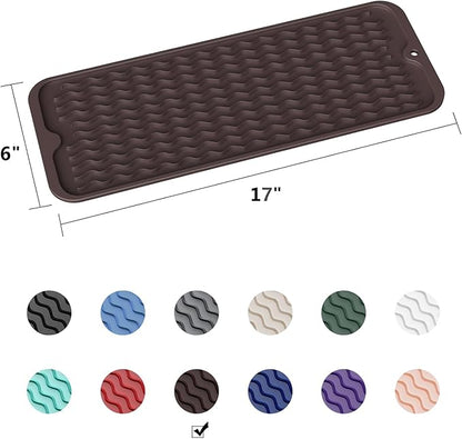 ZLR Silicone Sponge Holder & Sink Caddy Tray (6" x 17") - Narrow Dish Drying Mat for Kitchen Counter - Waterproof Soap Dispenser Organizer, Non-Slip Bathroom Vanity Tray (Coffee) - Image 6