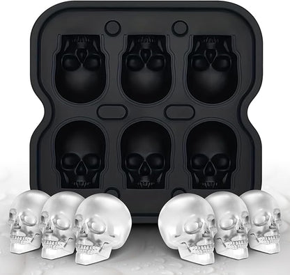 Skull Ice Cube Mold, 6-Cavity Silicone Ice Tray for Whiskey, Cocktails, and Beverages, Food-Grade Flexible Ice Maker for Halloween & Party Drinks, Easy Release & Dishwasher Safe