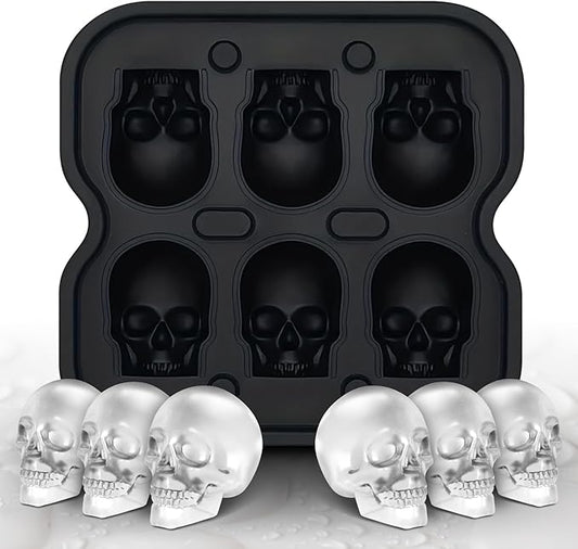 Skull Ice Cube Mold, 6-Cavity Silicone Ice Tray for Whiskey, Cocktails, and Beverages, Food-Grade Flexible Ice Maker for Halloween & Party Drinks, Easy Release & Dishwasher Safe