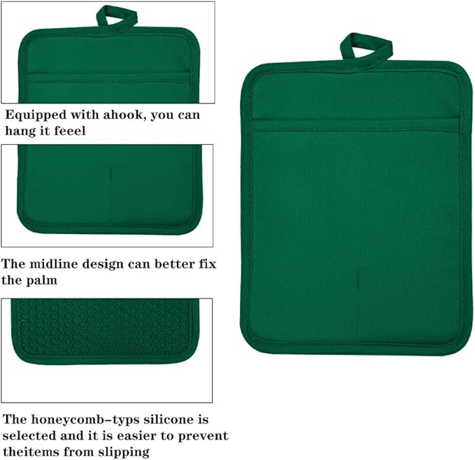 Oven Pot Holder with Pocket Cotton Heat Resistant Coaster Potholder Kitchen Hot Pad Oven Mitts for Cooking and Baking Square 7"x9" (Jasper, Silicone) - Image 3