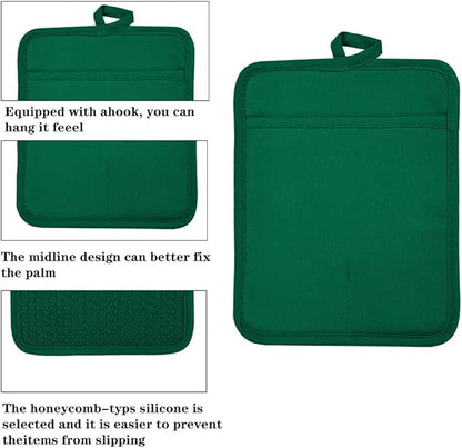 Oven Pot Holder with Pocket Cotton Heat Resistant Coaster Potholder Kitchen Hot Pad Oven Mitts for Cooking and Baking Square 7"x9" (Jasper, Silicone) - Image 3