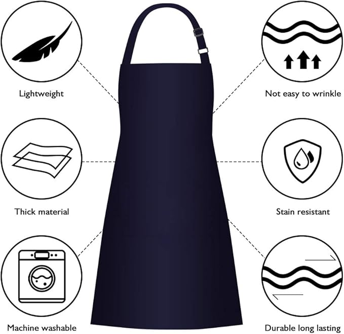 Jubatus 2 Pack Bib Aprons with 2 Pockets Cooking Chef Kitchen Apron for Women Men, Navy Blue - Image 6