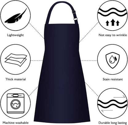 Jubatus 2 Pack 100% Cotton Aprons with 2 Pockets Cooking Chef Kitchen Adjustable Bib Apron for Women Men, Navy Blue - Image 6