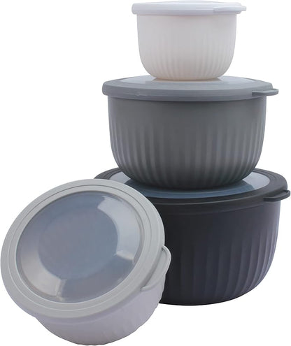 COOK WITH COLOR Prep Bowls with Lids- Wide and Deep Nesting Plastic Small Mixing Bowl Set with Lids, 8 Piece Set - Deep Bowls, Black/White - Image 7