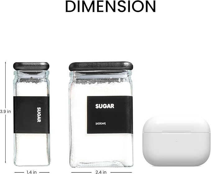APT 1101 Glass Storage Jars with Bamboo Lid, glass canisters with airtight lids, Clear jars with lids for Spice, Cookie, Candy, Tea, Coffee Bean and Rice (Black, Spice Jar Set (4 oz, set of 12)) - Image 2