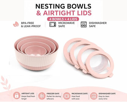 Mixing Bowls with Lids, 8-Piece Airtight Leak-Proof Nesting BPA-Free Bowl Set for Kitchen & Food Storage, Large 4200ml Capacity, Microwave & Dishwasher Safe