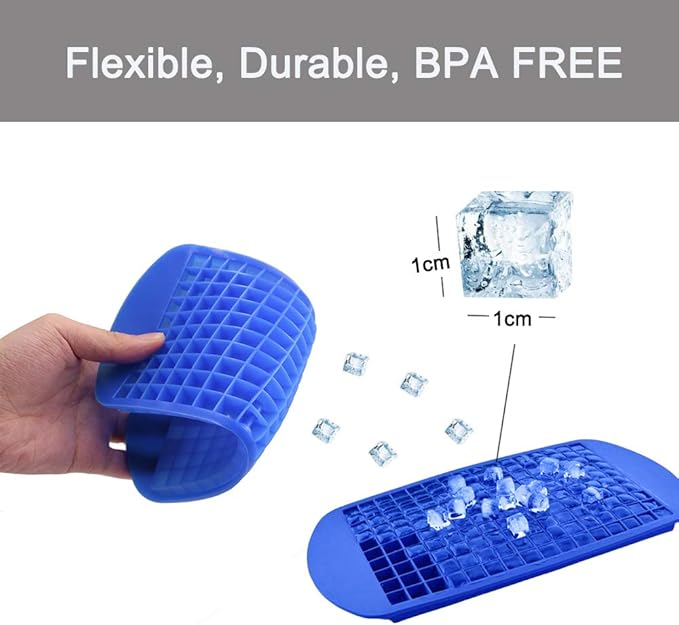 LeeYean Silicone Mini Ice Cube Trays 2 Pack, 160 Small Ice Cube Molds Easy Release Crushed Ice Cube for Chilling Whiskey Cocktail, BPA Free Flexible Stackable and Durable Soft Mold Storage Containers - Image 6