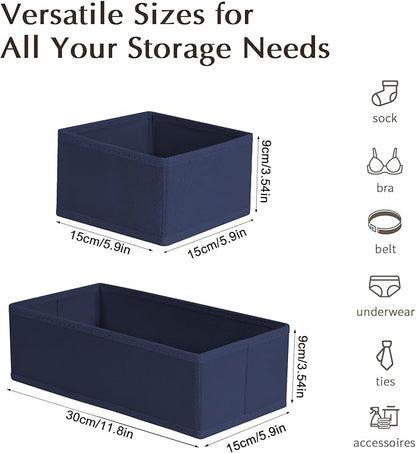 DIMJ Drawer Organizers Clothes, Set of 8 Dresser Organizer Bins, Fabric Closet Organizers and Storage, Shallow Drawer Dividers for Nursery, Clothing, Baby Clothes, Socks, Underwears, Tie (Navy Blue) - Image 2