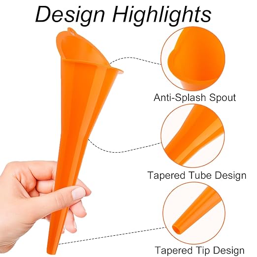 3-Pack Long-Neck Oil Funnels, 11" Multi-Purpose Funnels for Automotive & Motorcycle Use – Reusable Funnel for Oil, Gas & Transmission Fluid (Orange)