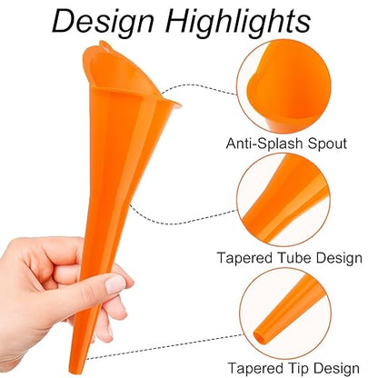 3-Pack Long-Neck Oil Funnels, 11" Multi-Purpose Funnels for Automotive & Motorcycle Use – Reusable Funnel for Oil, Gas & Transmission Fluid (Orange&Blue)