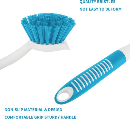 Dish Brush with Handle, 2 Pack Scrub Brushes with Built-in Scraper for Cleaning Kitchen, Pots, Pans and Sink, Scrubber Washing Tools, Blue - Image 5