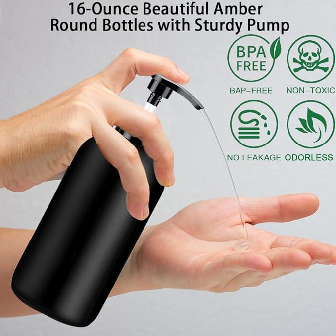 Black Soap Dispenser with Rust Proof Pump, Waterproof Labels (2 Pack,16 Oz), Plastic Hand Soap Dish Soap Dispenser for Kitchen, Premium Thick Soap Pump Bottles - Image 5