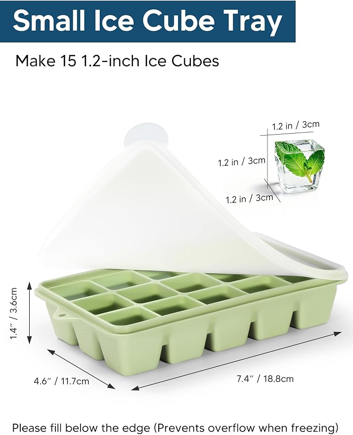 Silicone Ice Cube Tray, 2 Pack Ice Trays for Freezer with Lid, Easy Release and Stackable Silicone Ice Molds, Covered Ice Cube Trays for Cocktails, Whiskey, Coffee (Green) - Image 2