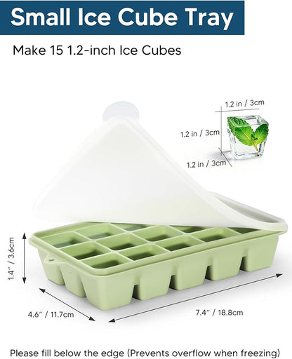 Silicone Ice Cube Tray, 2 Pack Ice Trays for Freezer with Lid, Easy Release and Stackable Silicone Ice Molds, Covered Ice Cube Trays for Cocktails, Whiskey, Coffee (Green) - Image 2