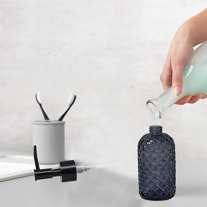 Glass Dish Soap Dispenser for Kitchen, 13.5oz Refillable Liquid Hand Soap Dispenser Set, Crystal Lotion Bottle for Modern Home Decor, Bathroom Countertop, Hotel(Blue Grey)