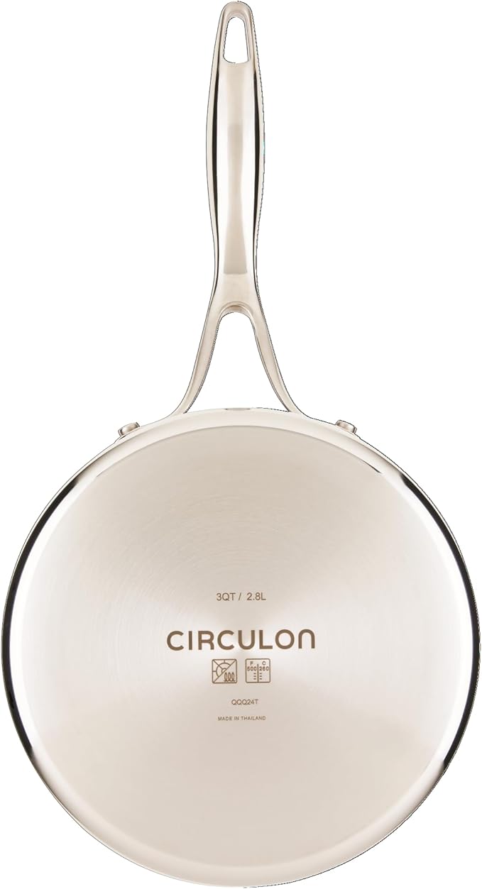 Circulon C1 Series Clad Stainless Steel with ScratchDefense Technology Cookware Nonstick Induction Saucepan with Lid, Metal Utensil Safe, 3 Quart - Polished Stainless Steel