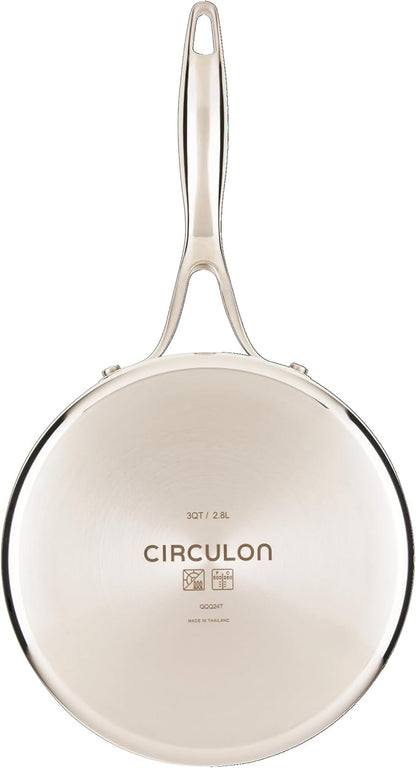 Circulon C1 Series Clad Stainless Steel with ScratchDefense Technology Cookware Nonstick Induction Saucepan with Lid, Metal Utensil Safe, 3 Quart - Polished Stainless Steel