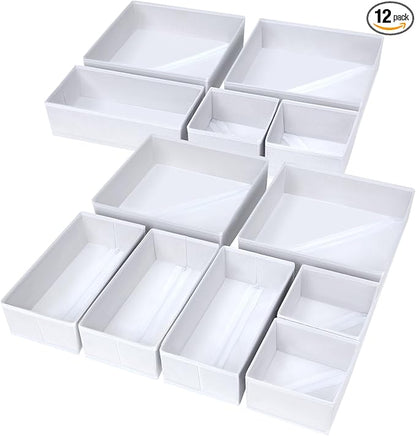 DIMJ Drawer Organizer Clothes, 12 Pack Fabric Closet Organizers and Storage, Foldable Baby Clothes Organizer & Dresser Bin For Nursery, Bedroom, Closet, Socks, Bra, Tie,White by DiMJ
