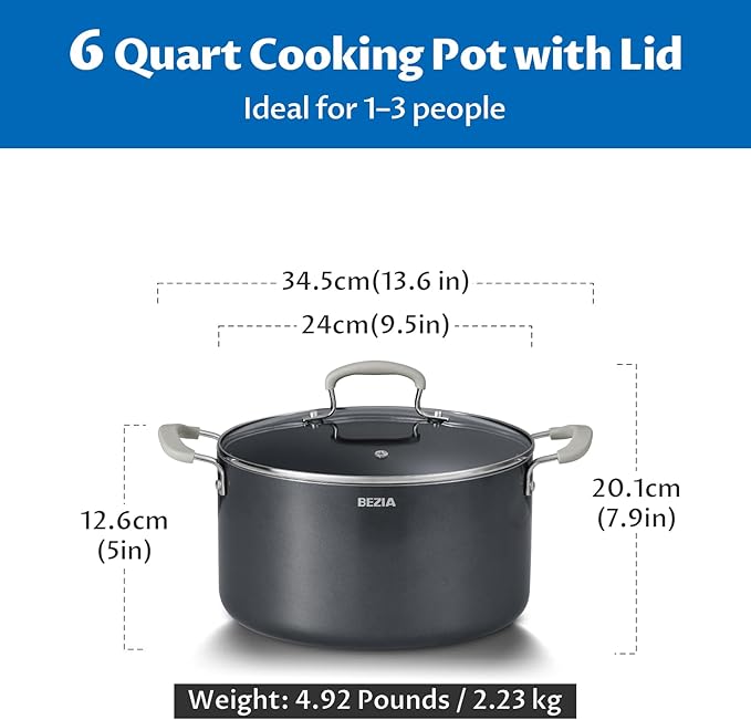 6 Quart Nonstick Stock Pot with Lid - BEZIA Ceramic Soup Pot for Small Families, Induction Cooking Pot with Stay-Cool Silicone Handles, Easy Cleanup, Perfect for Side Dishes, Daily Meals & Camping - Image 7