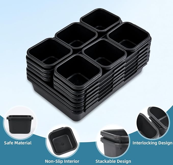 Kutesna 15 Piece Drawer Organizer Set, 3 Size Interlocking Plastic Storage Bins for Office Supplies, Jewelry Makeup Vanity, Bathroom Kitchen, Home Organization Closet, Gadgets Small Items, Black - Image 3
