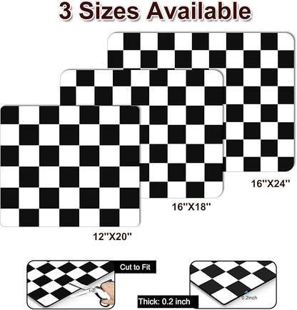 Dish Drying Mat for Kitchen Counter, 12" x 20" Checkered Coffee Bar Mat for Espresso Machine, Absorbent and Stain-Resistant Countertop Protector, Non-Slip Rubber Back Drying Pad, Black & White