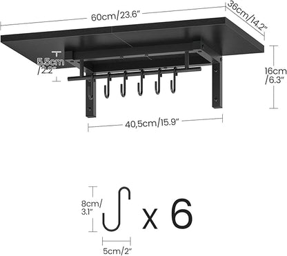 CHOEZON Wall-Mounted Pot Racks, Set of 2 Hanging Pot Rack, Floating Shelves, Vintage Pot Hangers for Kitchen, 2-Tier Hanging Shelves for Kitchen Storage, Black TPR26P2BB