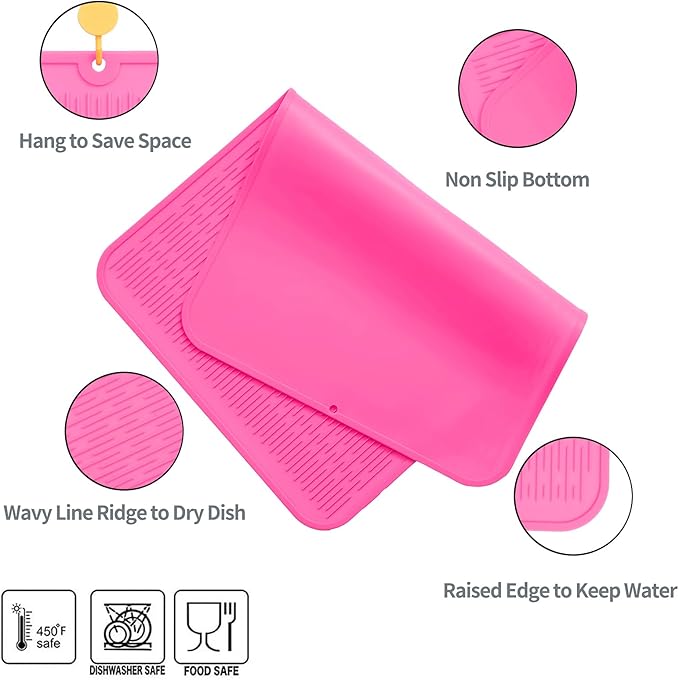 MicoYang Silicone Dish Drying Mat for Multiple Usage,Easy clean,Eco-friendly,Heat-resistant Silicone Mat for Kitchen Counter or Sink,Refrigerator or Drawer Liner Rose 3XL 28 inches x 18 inches - Image 3