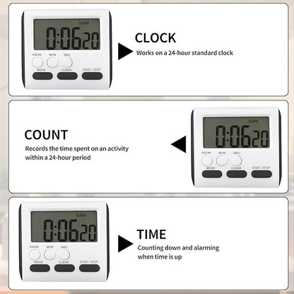 Mudder 12 Pack Digital Kitchen Timer for Cooking, Large Digits, 24 Hour Magnetic Backing Stand Kitchen Timers Clock for Classroom Kids Teachers, Loud Alarm and Large Screen (Black) - Image 3