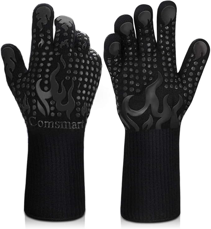 Comsmart BBQ Gloves, 1472 Degree F Heat Resistant Grilling Gloves Silicone Non-Slip Oven Gloves Long Kitchen Gloves for Barbecue, Cooking, Baking, Cutting by Comsmart