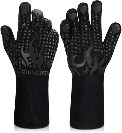 Comsmart BBQ Gloves, 1472 Degree F Heat Resistant Grilling Gloves Silicone Non-Slip Oven Gloves Long Kitchen Gloves for Barbecue, Cooking, Baking, Cutting by Comsmart