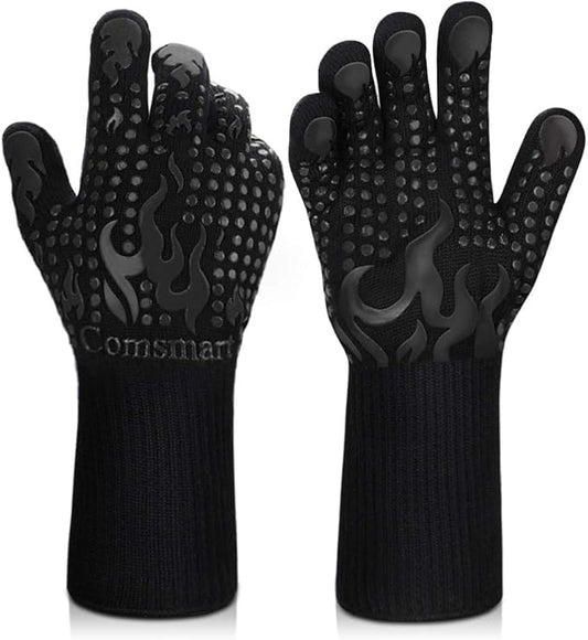 Comsmart BBQ Gloves, 1472 Degree F Heat Resistant Grilling Gloves Silicone Non-Slip Oven Gloves Long Kitchen Gloves for Barbecue, Cooking, Baking, Cutting by Comsmart