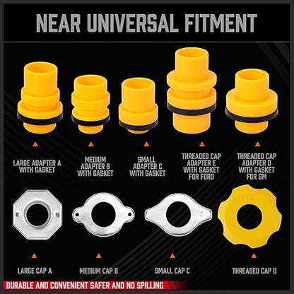 Ultimate No Spill Coolant Funnel Kit - 19-Piece Spill-Free Radiator Funnel Set, Spill Proof Radiator Bleeder Kit, Coolant Filling, Radiator Filler, Extra Funnels and Adapters for Universal Vehicle - Image 2
