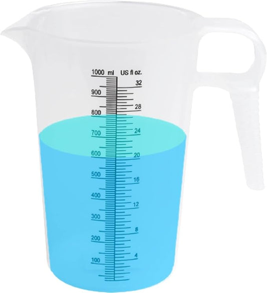 ACCUPOUR 32oz (1 quart) Measuring Pitcher, Plastic, Multipurpose - Great for Chemicals, Oil, Pool and Lawn - Ounce (oz) and Milliliter (mL) Increments (1000 mL) by Accupour