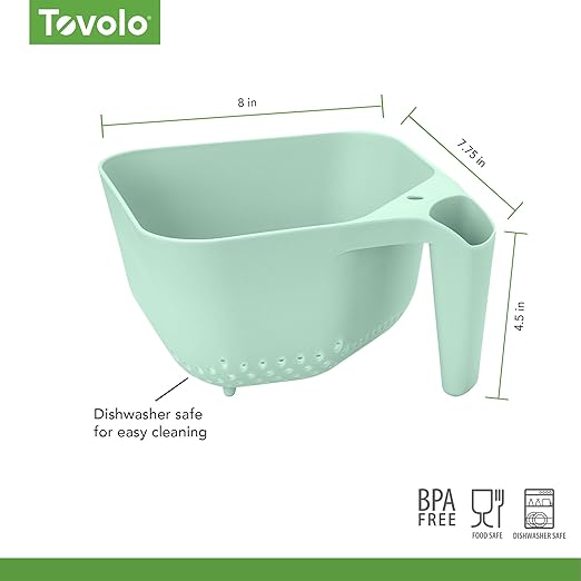 Tovolo Elements Square Colander with Handle Strainer Basket for Pasta Fruit Berries Veggies, Easy to Clean BPA Free Heat Resistant Plastic Colander with Spout 3 Quart Kitchen Strainer, Mint Green - Image 6