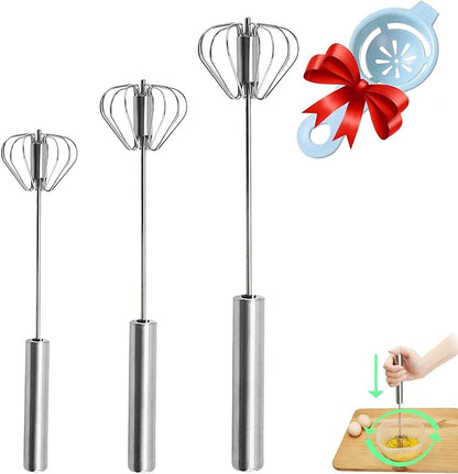 Semi-automatic Whisk, Stainless Steel Egg Beater, Hand Push Rotary Whisks Mixer Stirrer for Making Cream, Whisking, Beating and Stirring (Silver) by Jninexiu