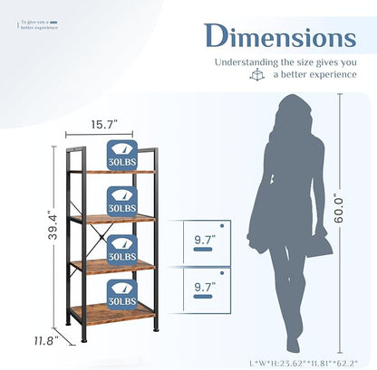 DUMOS 4 Tiers Bookshelf, Classical Book Shelf, Tall Display Shelves in Living Room/Home/Office, Storage Organizer for CDs/Books/Movies, Brown - Image 3