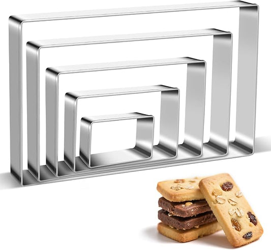 Rectangle Cookie Cutters Egg Biscuit for Kids DIY School Lunchbox Bento Box Fruit Vegetable Sandwich Cutters for Baking Party Christmas Holiday, Pack of 5