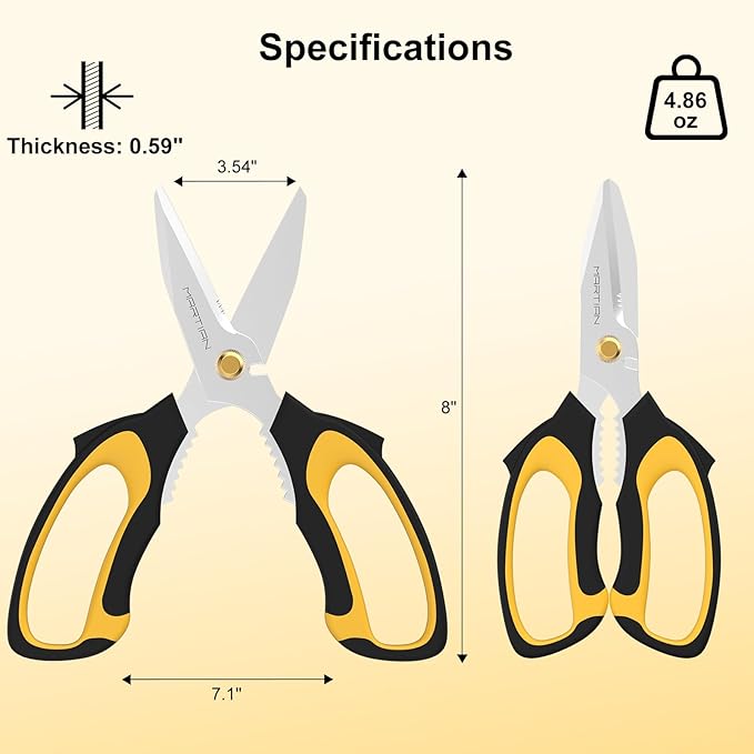8" Multipurpose Household Steak Scissors – Japanese 420 J2 Stainless Steel Blades, Heavy-Duty for Meat, Poultry & Kitchen Prep | Dishwasher Safe, Ergonomic Grip