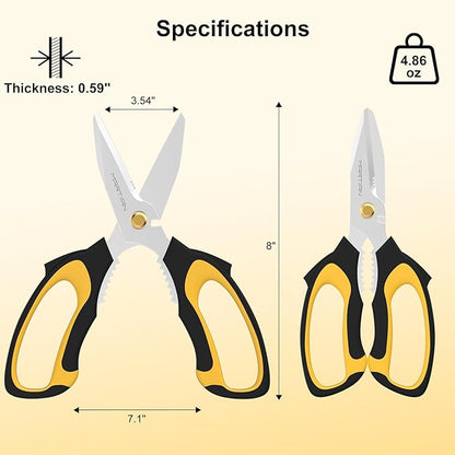8" Multipurpose Household Steak Scissors – Japanese 420 J2 Stainless Steel Blades, Heavy-Duty for Meat, Poultry & Kitchen Prep | Dishwasher Safe, Ergonomic Grip