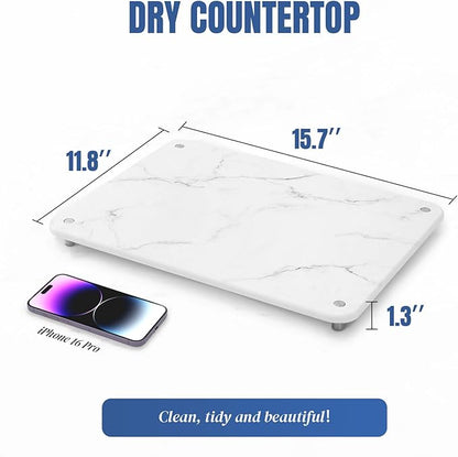 Stone Drying Mat for Kitchen Counter with Non-Slip Stainless Steel Feet, Quick Drying Diatomaceous Dish Racks for Dishes, Bottles and more, 15.7"(L)×11.8"(W), Pearl Marble - Image 4