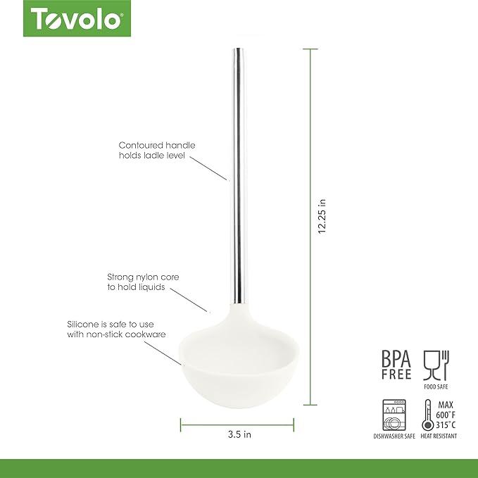 Tovolo Silicone Ladle With Stainless Steel Handle Deep Soup Ladle for Cooking Canning Serving Soup Punch Stew Sauce, Large Kitchen Utensil Spoon Dishwasher Safe BPA Free Silicone White - Image 6