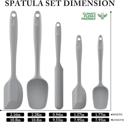 HOTEC 600℉ Heat Resistant BPA-Free Silicone Rubber Spatula Set,Kitchen Cooking Spatulas, Baking, Mixing for Non Stick Cookware, Dishwasher Safe, Set of 5 Grey - Image 2