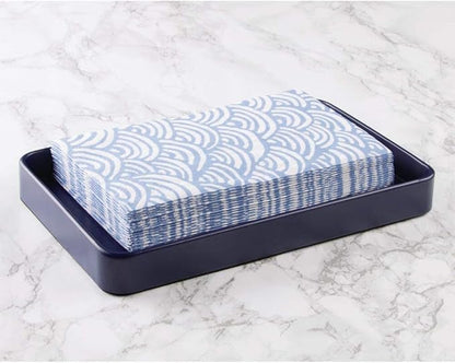 mDesign Modern Decorative Metal Guest Hand Towel Tray Holder Organizer for Disposable Paper Napkins, Jewelry, Makeup - Bathroom Vanity Sink Counter Organization - Unity Collection - Matte Navy Blue