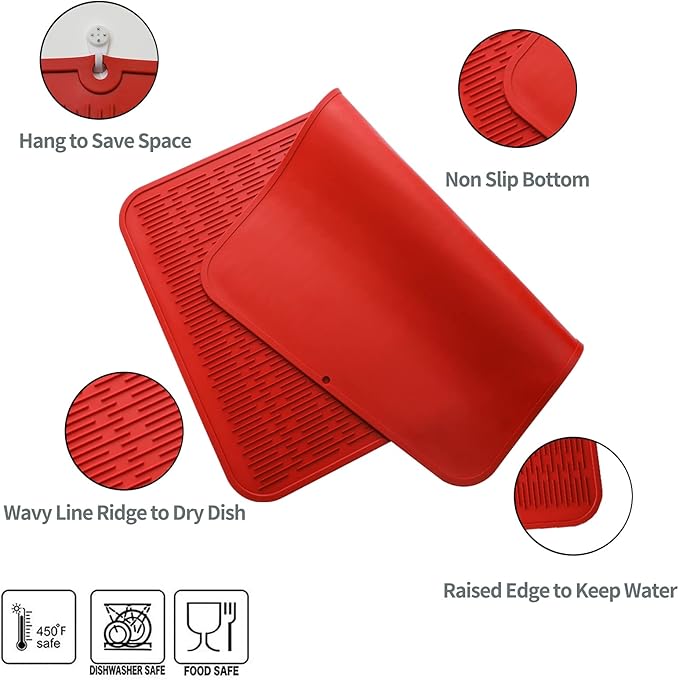 MicoYang Silicone Dish Drying Mat for Multiple Usage,Easy clean,Eco-friendly,Heat-resistant Silicone Mat for Kitchen Counter or Sink,Refrigerator or Drawer Liner Red 3XL 28 inches x 18 inches - Image 3
