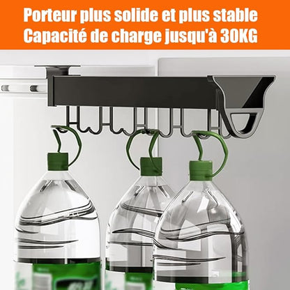 Pull Out Pot Rack, 22" Pull Out Pots and Pans Organizer with 16 Hook, Aluminum Alloy Hanging Pot Rack, Expandable Utility Rack, Sliding Under Cabinet Organization for Kitchen, Cabinet, Closet