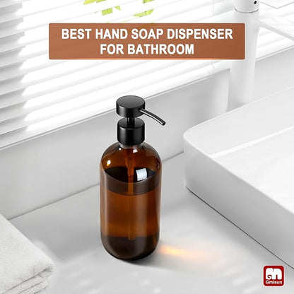 GMISUN Amber Glass Soap Dispenser, 1 Pack Dish Soap Dispensers for Kitchen with Rustproof Stainless Steel Pump, 17 Fl Oz Bathroom Hand Soap Dispenser, Brown Liquid Dishwashing Dispensers Bottle - Image 5