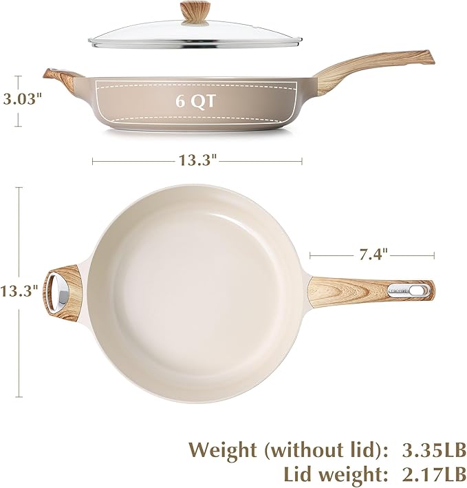 SENSARTE Ceramic Nonstick Frying Pan Skillet with Lid, 13.3 Inch Large Deep Frying Pan, 6 QT Saute Pan, Induction Pan, Healthy Non Toxic Cooking Pan with Helper Handle, PFOA PFAS PTFE Free - Image 7