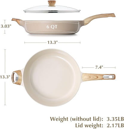 SENSARTE Ceramic Nonstick Frying Pan Skillet with Lid, 13.3 Inch Large Deep Frying Pan, 6 QT Saute Pan, Induction Pan, Healthy Non Toxic Cooking Pan with Helper Handle, PFOA PFAS PTFE Free - Image 7